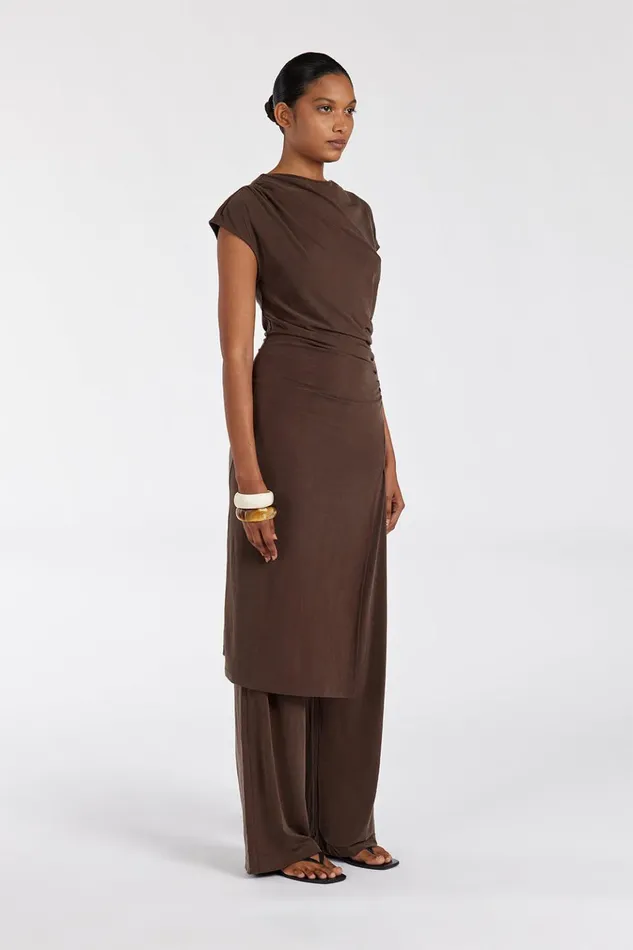 Women Knitted DISSH RIO BITTER CHOC DRAPED TUNIC TOP