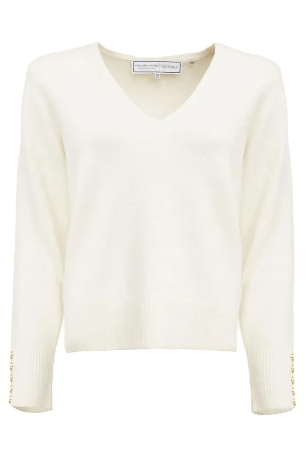 Women Knitwear Holland Cooper Berkeley VNeck Knit Natural Women Knitwear Holland Cooper Berkeley VNeck Knit Natural