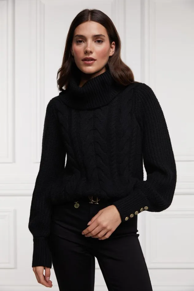 Women Knitwear Holland Cooper Corded Roll Neck Knit Black