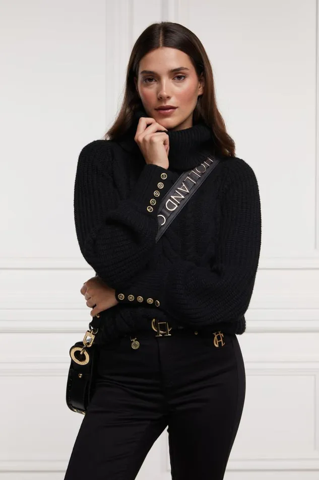 Women Knitwear Holland Cooper Corded Roll Neck Knit Black Women Knitwear Holland Cooper Corded Roll Neck Knit Black