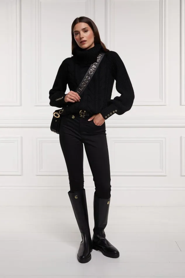 Women Knitwear Holland Cooper Corded Roll Neck Knit Black Women Knitwear Holland Cooper Corded Roll Neck Knit Black