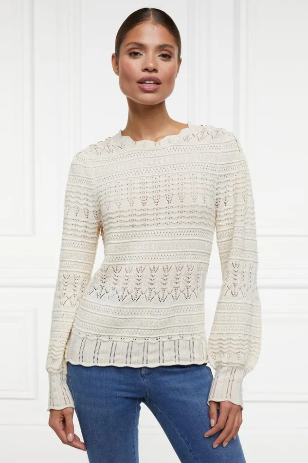 Women Knitwear Holland Cooper Kelsie Pointelle Knit Almond