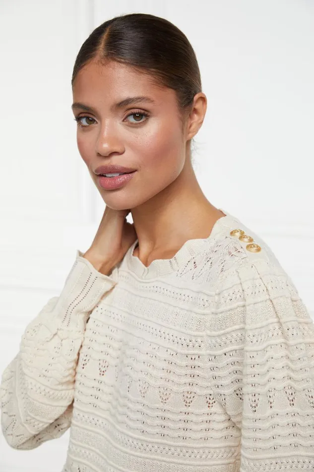 Women Knitwear Holland Cooper Kelsie Pointelle Knit Almond Women Knitwear Holland Cooper Kelsie Pointelle Knit Almond