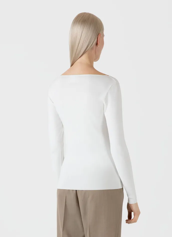 Women Knitwear ussunspel Viscose Slash Neck Top Ecru Women Knitwear ussunspel Viscose Slash Neck Top Ecru
