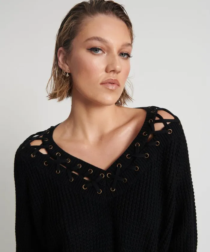 Women LACED UP KNIT SWEATER One Teaspoon Knitwear