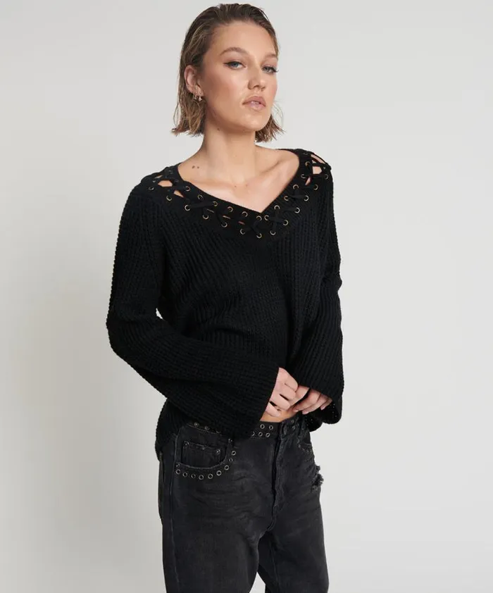 Women LACED UP KNIT SWEATER One Teaspoon Knitwear Women LACED UP KNIT SWEATER One Teaspoon Knitwear