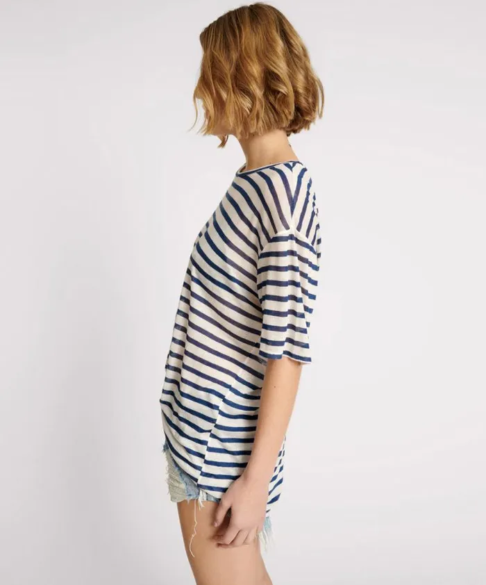 Women LINEN STRIPE BOYFRIEND TEE One Teaspoon Tees and Tanks Women LINEN STRIPE BOYFRIEND TEE One Teaspoon Tees and Tanks