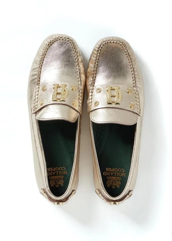 Women Loafers Holland Cooper The Driving Loafer Gold Women Loafers Holland Cooper The Driving Loafer Gold