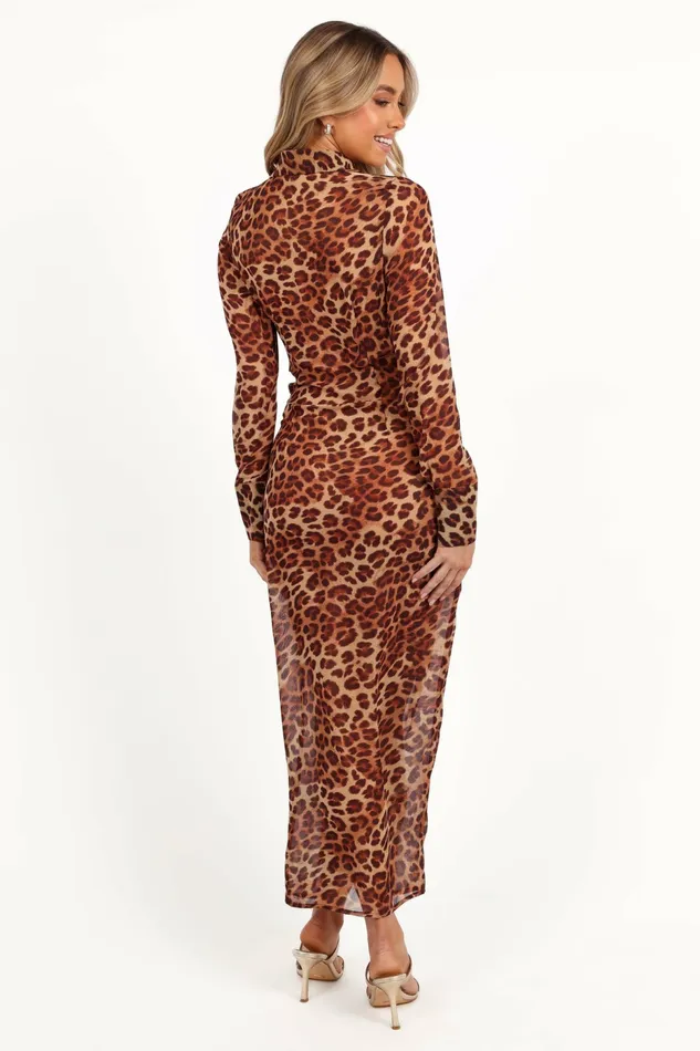 Women Long Sleeve Dresses Petal and Pup Calista Shirt Dress Leopard