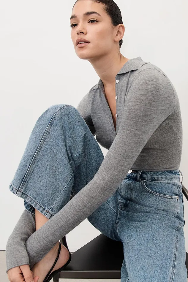 Women Long Sleeved DISSH JANE SILVER MARLE MERINO POLO TOP