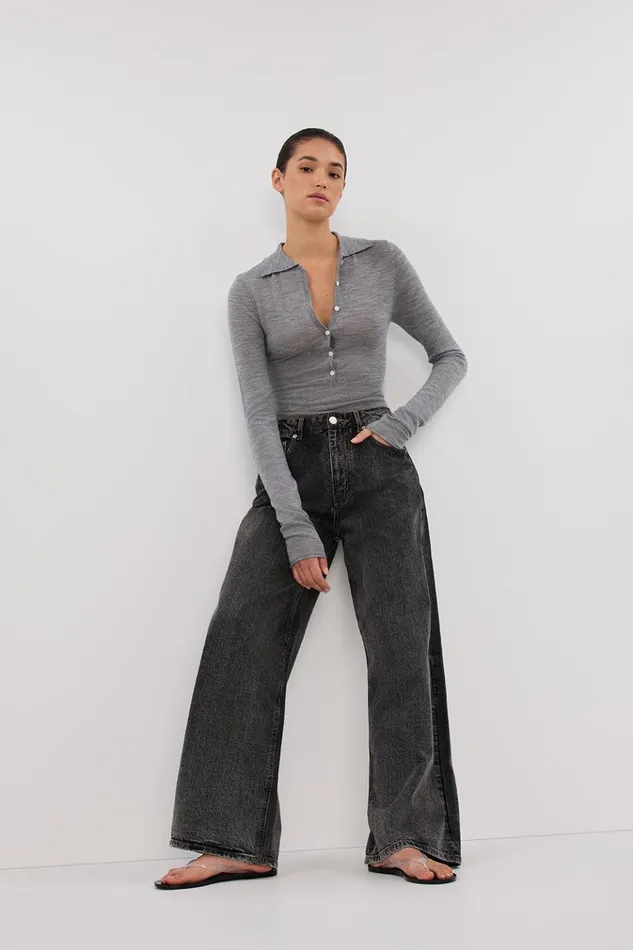 Women Long Sleeved DISSH JANE SILVER MARLE MERINO POLO TOP