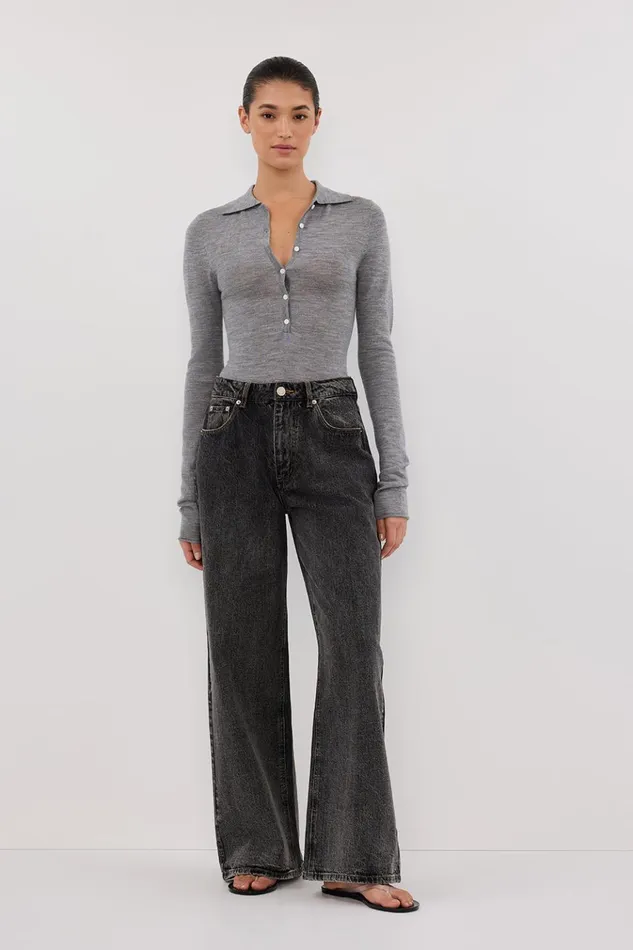 Women Long Sleeved DISSH JANE SILVER MARLE MERINO POLO TOP