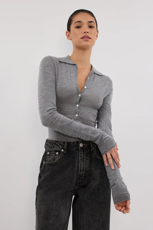 Women Long Sleeved DISSH JANE SILVER MARLE MERINO POLO TOP