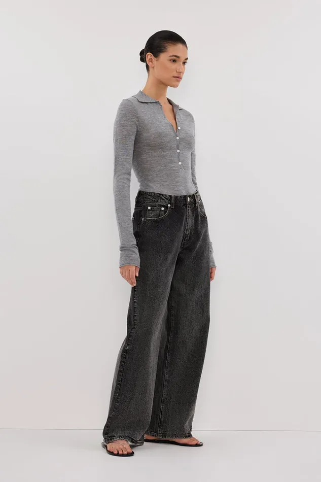 Women Long Sleeved DISSH JANE SILVER MARLE MERINO POLO TOP