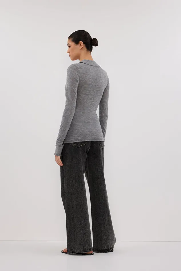 Women Long Sleeved DISSH JANE SILVER MARLE MERINO POLO TOP