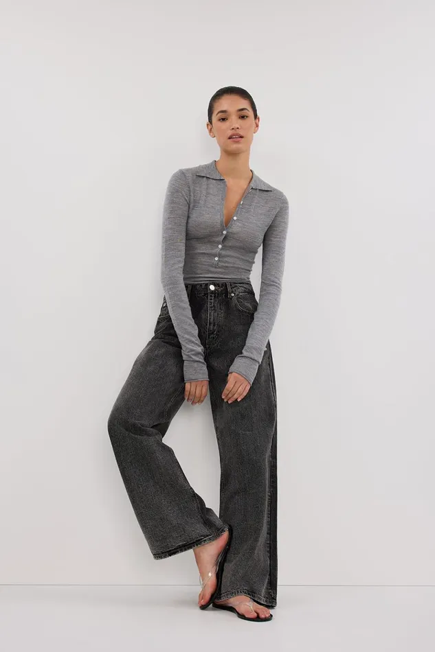 Women Long Sleeved DISSH JANE SILVER MARLE MERINO POLO TOP