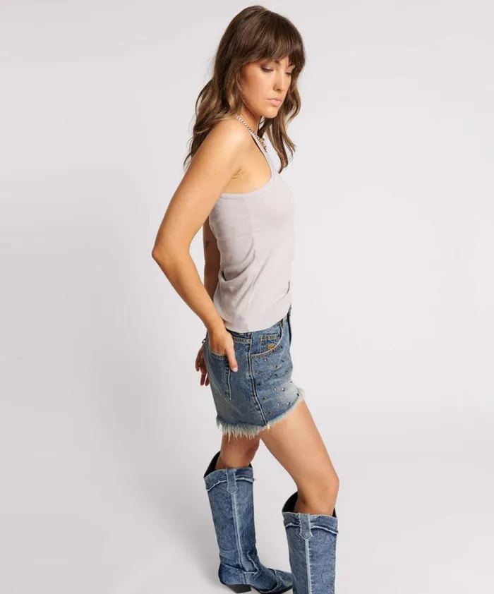 Women LOVE RIB SINGLET DOVE GREY One Teaspoon Tees and Tanks Women LOVE RIB SINGLET DOVE GREY One Teaspoon Tees and Tanks