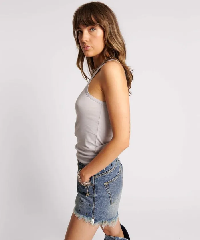 Women LOVE RIB SINGLET DOVE GREY One Teaspoon Tees and Tanks Women LOVE RIB SINGLET DOVE GREY One Teaspoon Tees and Tanks