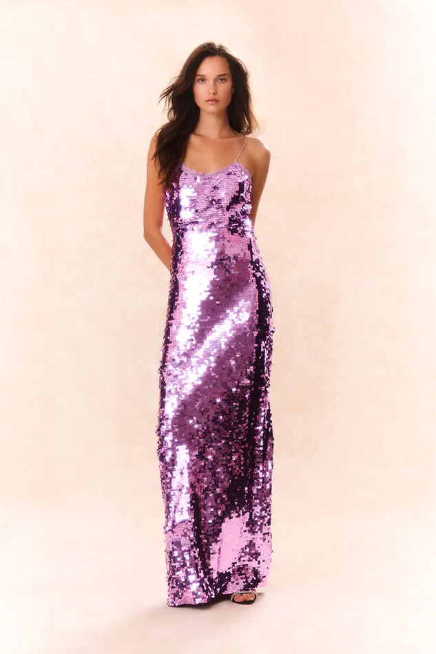 Women LoveShackFancy Dresses Anora Sequin Gown Bright Orchid