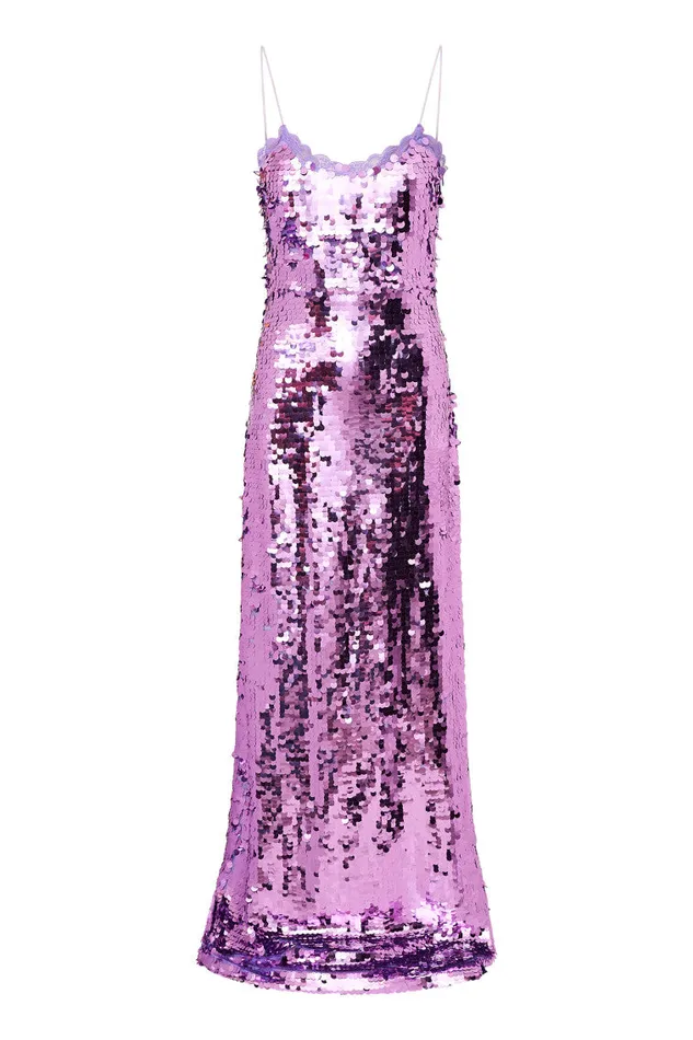 Women LoveShackFancy Dresses Anora Sequin Gown Bright Orchid