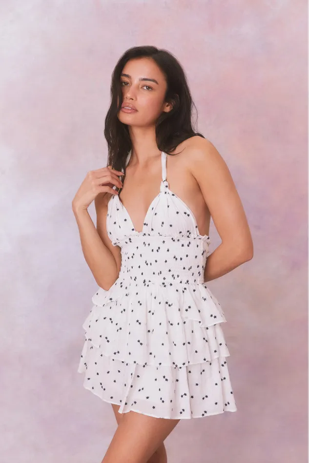 Women LoveShackFancy Dresses Deanna Star Print Cotton Halter Mini Dress Ivory Starlight