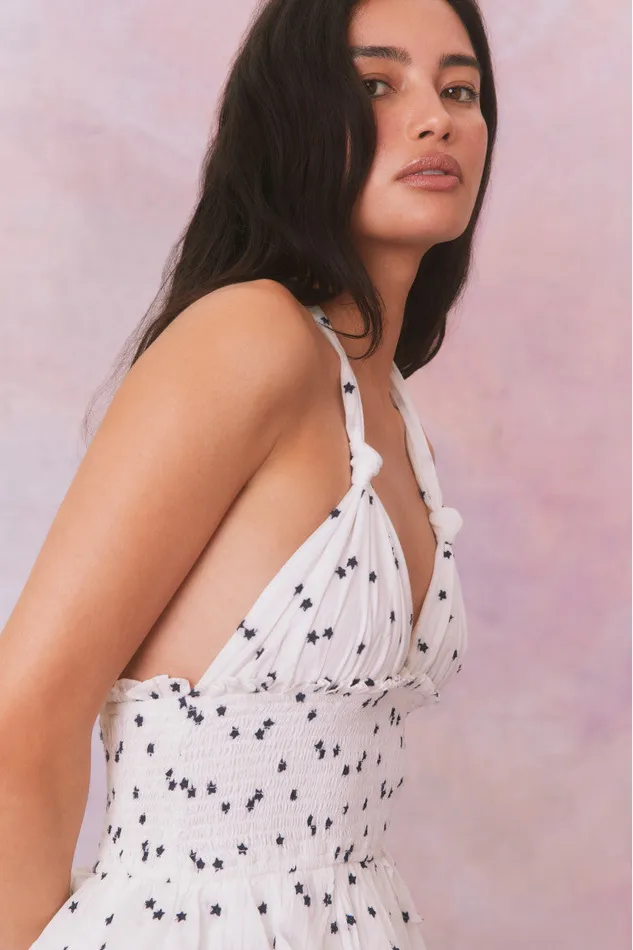Women LoveShackFancy Dresses Deanna Star Print Cotton Halter Mini Dress Ivory Starlight