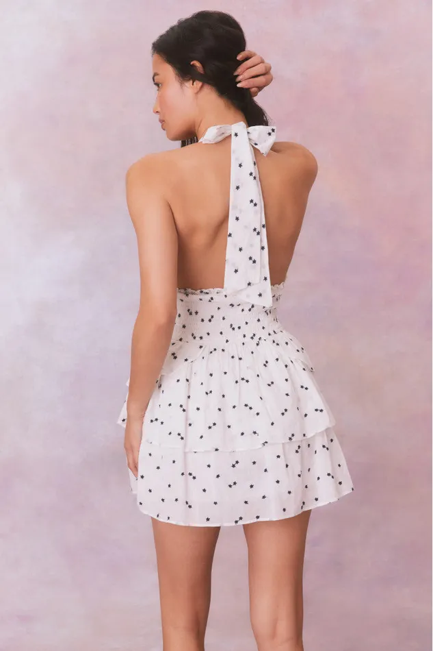 Women LoveShackFancy Dresses Deanna Star Print Cotton Halter Mini Dress Ivory Starlight