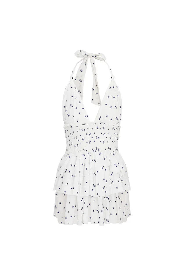 Women LoveShackFancy Dresses Deanna Star Print Cotton Halter Mini Dress Ivory Starlight