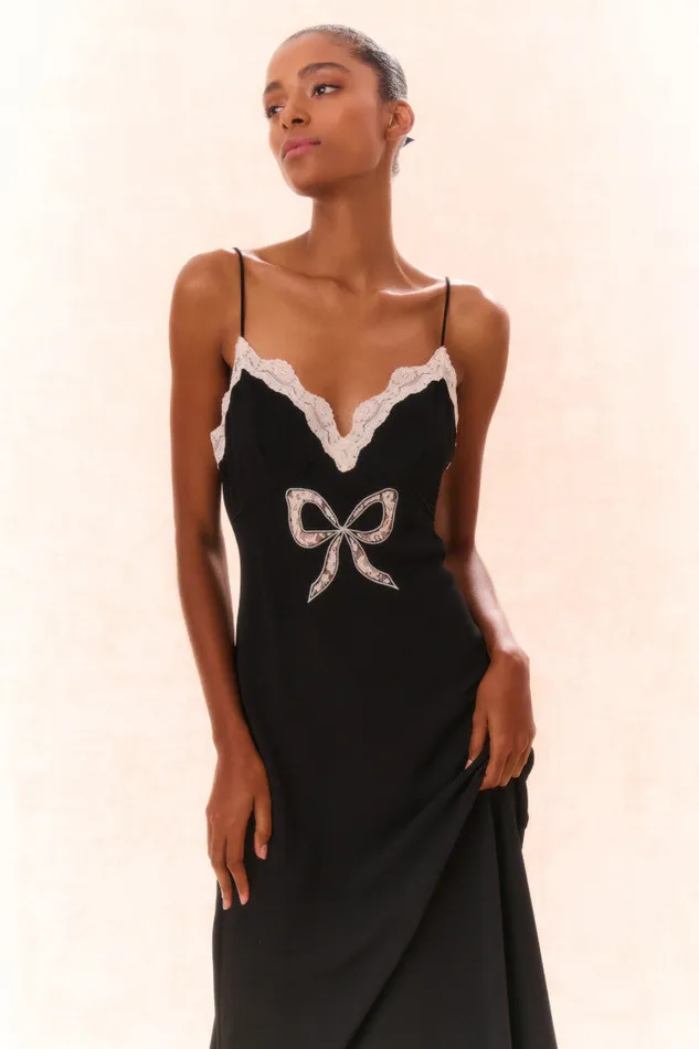 Women LoveShackFancy Dresses Manuela Bow Slip Maxi Dress Black