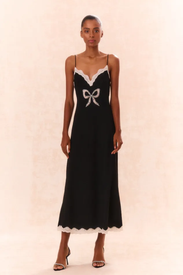 Women LoveShackFancy Dresses Manuela Bow Slip Maxi Dress Black
