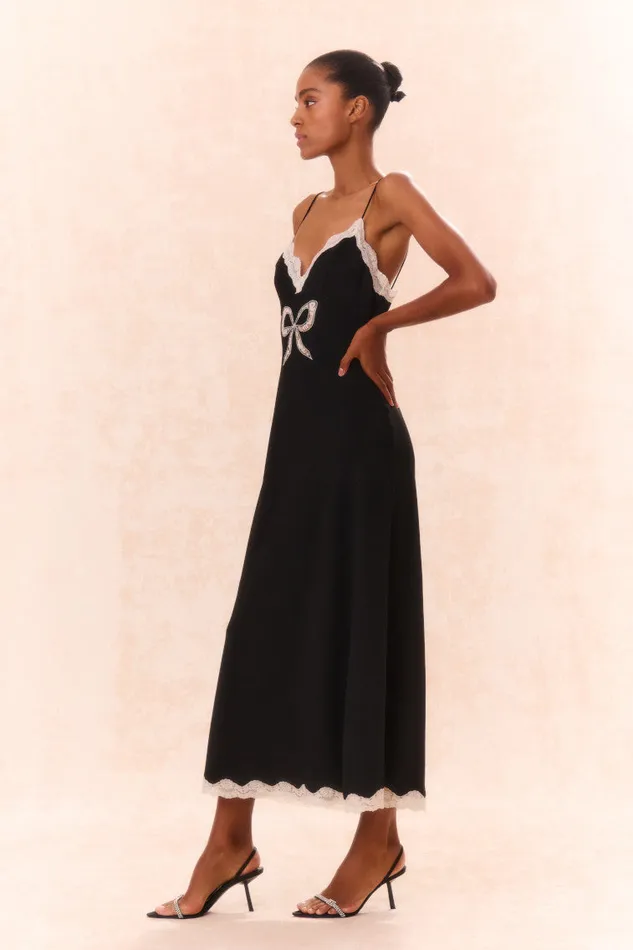 Women LoveShackFancy Dresses Manuela Bow Slip Maxi Dress Black