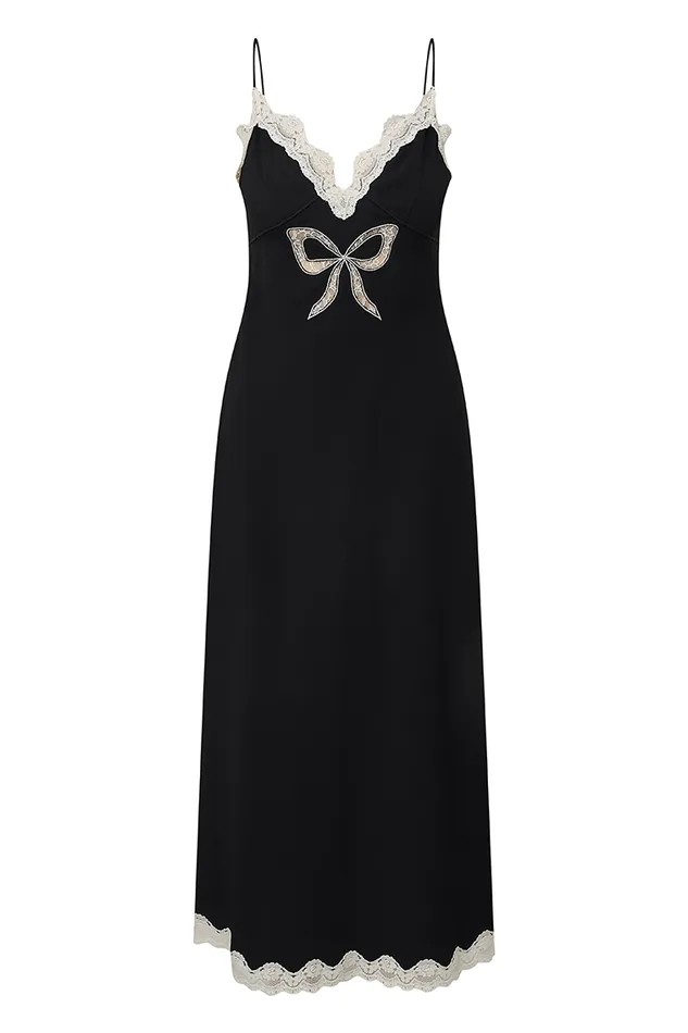 Women LoveShackFancy Dresses Manuela Bow Slip Maxi Dress Black