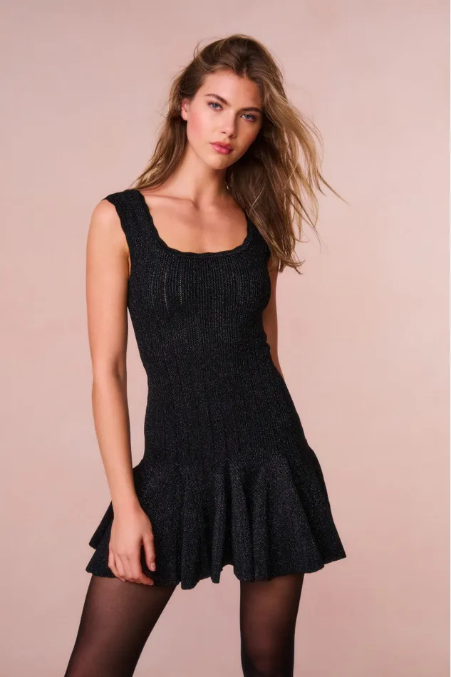Women LoveShackFancy Dresses Maryanne Metallic Knit Mini Dress Black