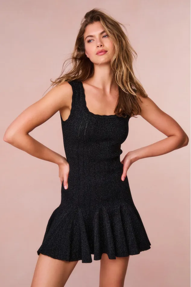 Women LoveShackFancy Dresses Maryanne Metallic Knit Mini Dress Black
