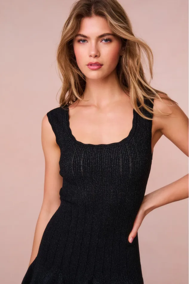 Women LoveShackFancy Dresses Maryanne Metallic Knit Mini Dress Black