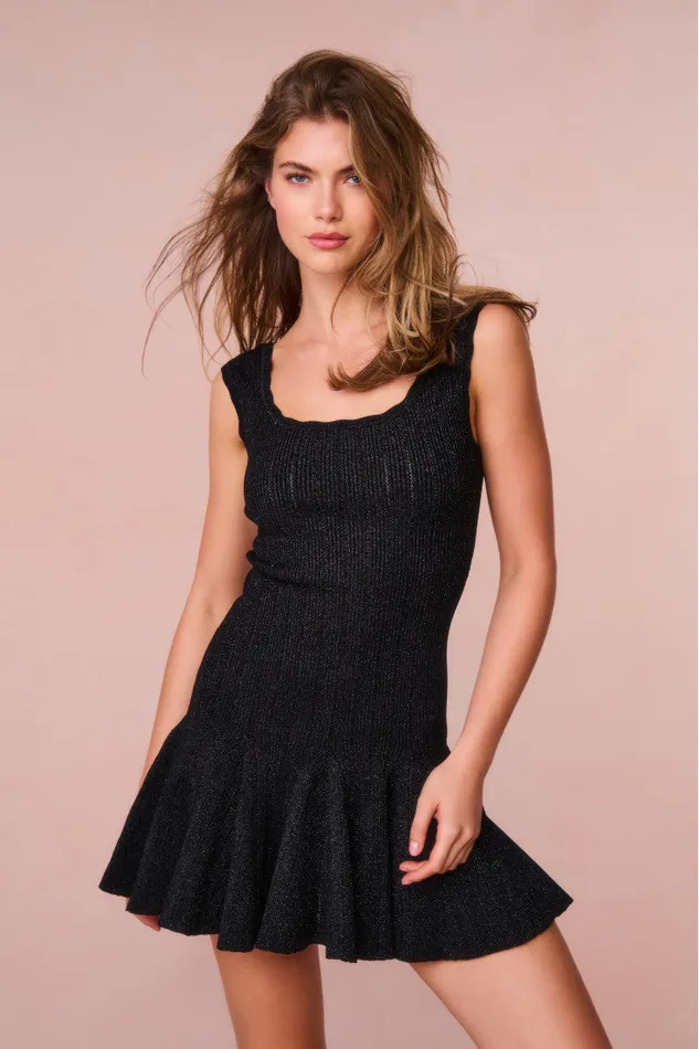 Women LoveShackFancy Dresses Maryanne Metallic Knit Mini Dress Black