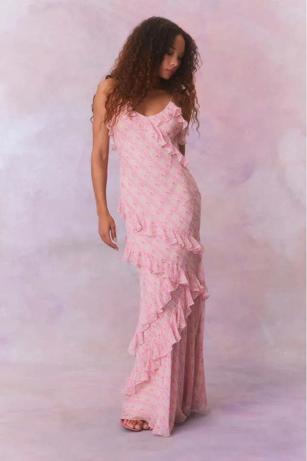 Women LoveShackFancy Dresses Rialto Fragrance Print Maxi Dress Strawberry Macaroon