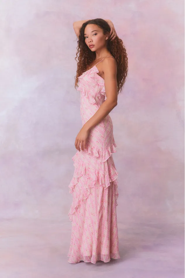 Women LoveShackFancy Dresses Rialto Fragrance Print Maxi Dress Strawberry Macaroon