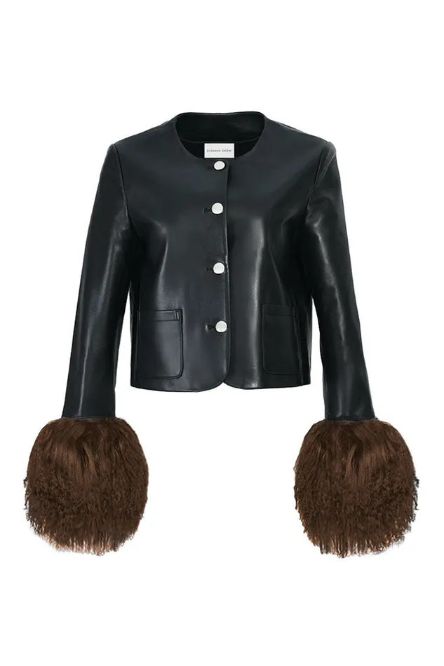 Women LoveShackFancy Jackets and Coats Susanna Chow Frida Leather Jacket Black Women LoveShackFancy Jackets and Coats Susanna Chow Frida Leather Jacket Black