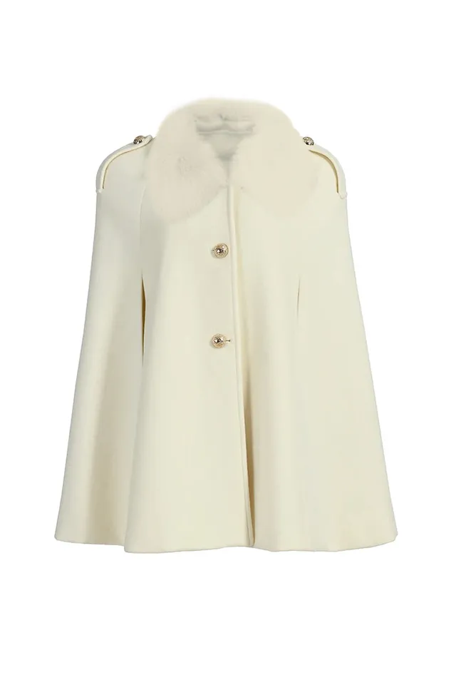 Women LoveShackFancy Jackets and Coats Susanna Chow Serina Cashmere Fur Collar Cape Cream Women LoveShackFancy Jackets and Coats Susanna Chow Serina Cashmere Fur Collar Cape Cream