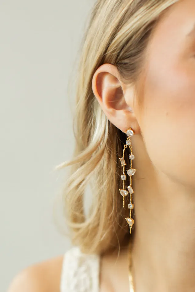 Women LoveShackFancy Jewelry Luna Asymmetrical Drop Earrings By Evie Jewelry Gold
