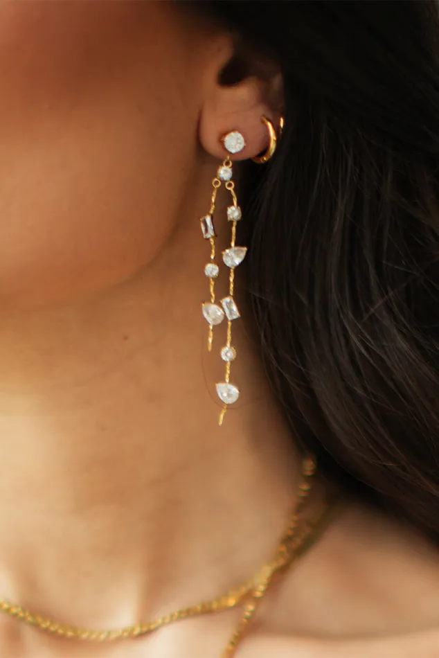 Women LoveShackFancy Jewelry Luna Asymmetrical Drop Earrings By Evie Jewelry Gold