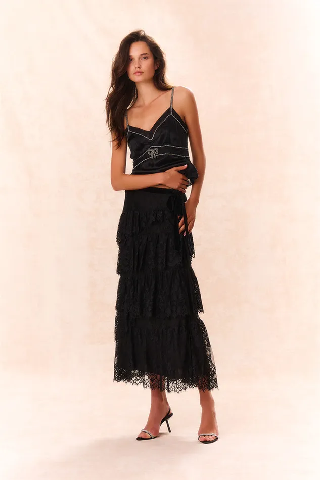 Women LoveShackFancy Skirts Merado Lace Maxi Skirt Black
