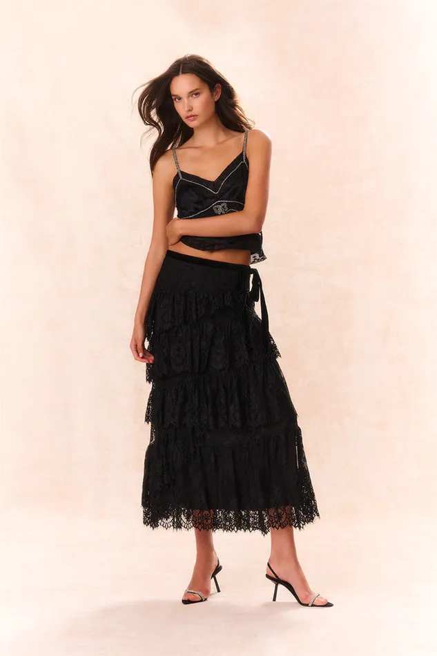 Women LoveShackFancy Skirts Merado Lace Maxi Skirt Black