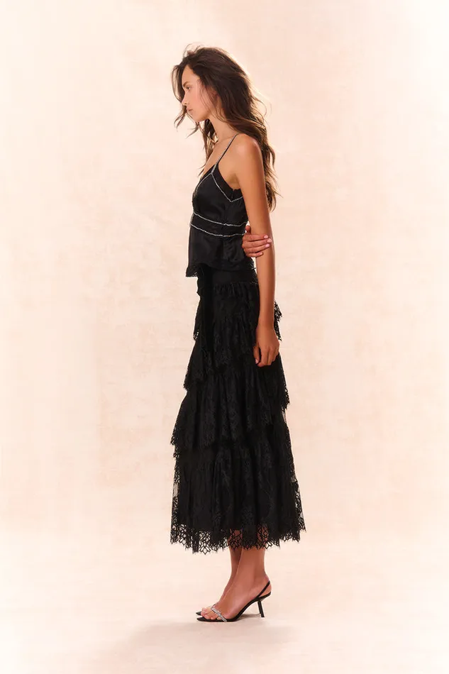 Women LoveShackFancy Skirts Merado Lace Maxi Skirt Black