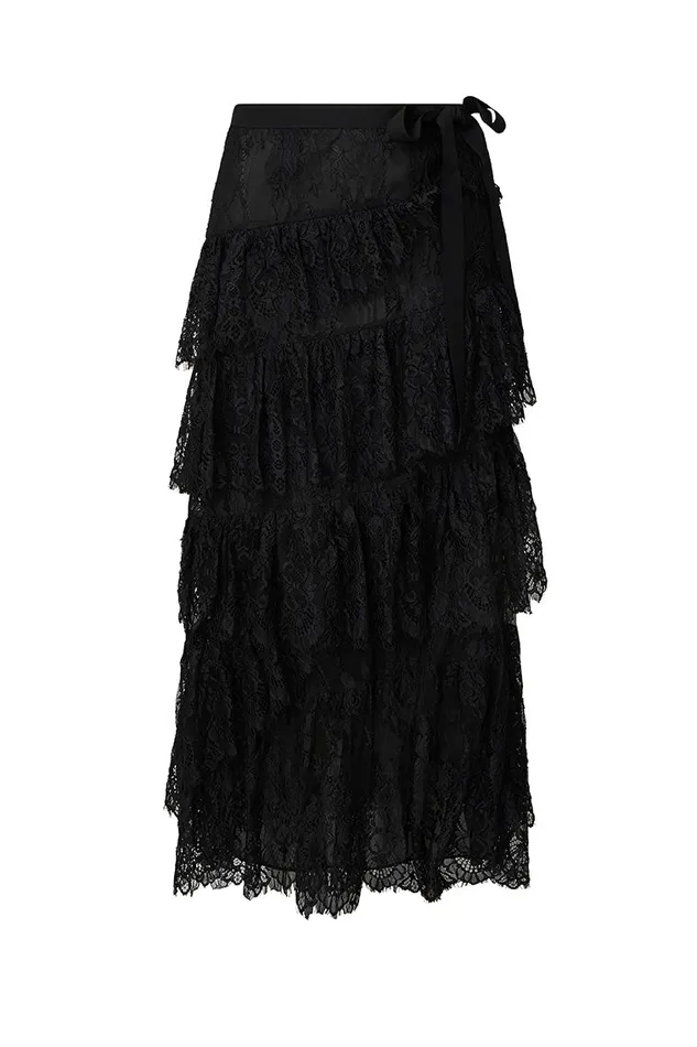 Women LoveShackFancy Skirts Merado Lace Maxi Skirt Black