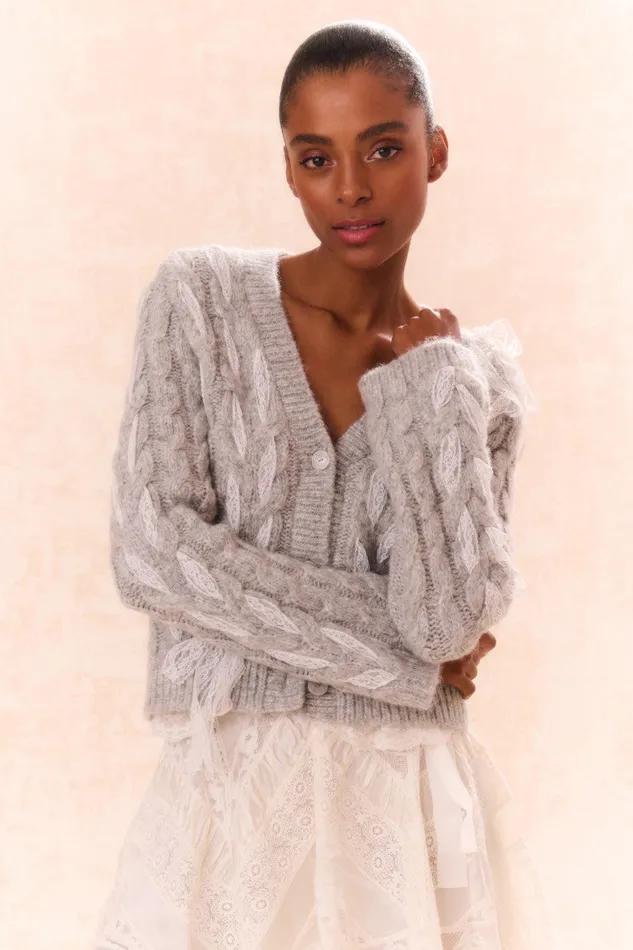 Women LoveShackFancy Sweaters Louella Wool Knit Cardigan Silver Mist