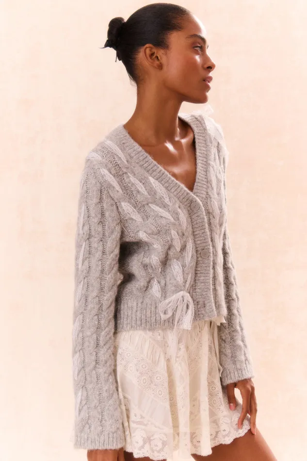 Women LoveShackFancy Sweaters Louella Wool Knit Cardigan Silver Mist