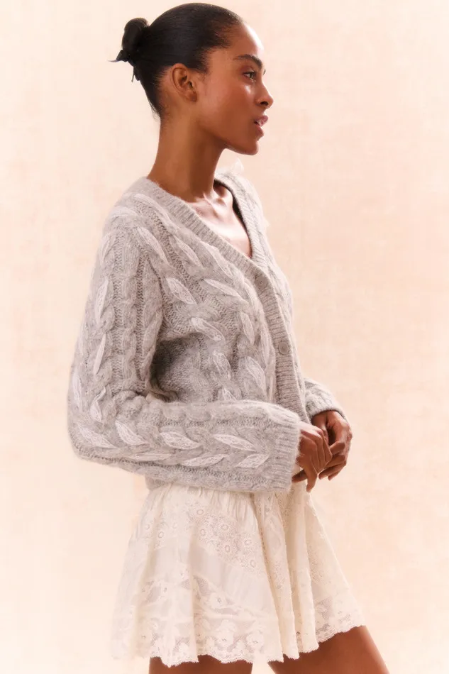 Women LoveShackFancy Sweaters Louella Wool Knit Cardigan Silver Mist