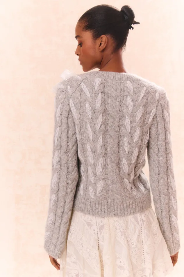 Women LoveShackFancy Sweaters Louella Wool Knit Cardigan Silver Mist